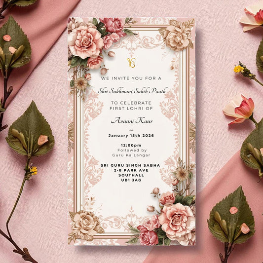 Sukhmani Sahib Part Invitation - Lohri - Invite Modern - Floral - Digital File Can sent via WhatsApp - E-Invitation
