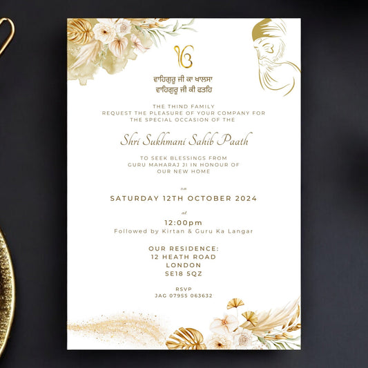 Digital Sukhmani Sahib Invitation | Golden Modern Theme