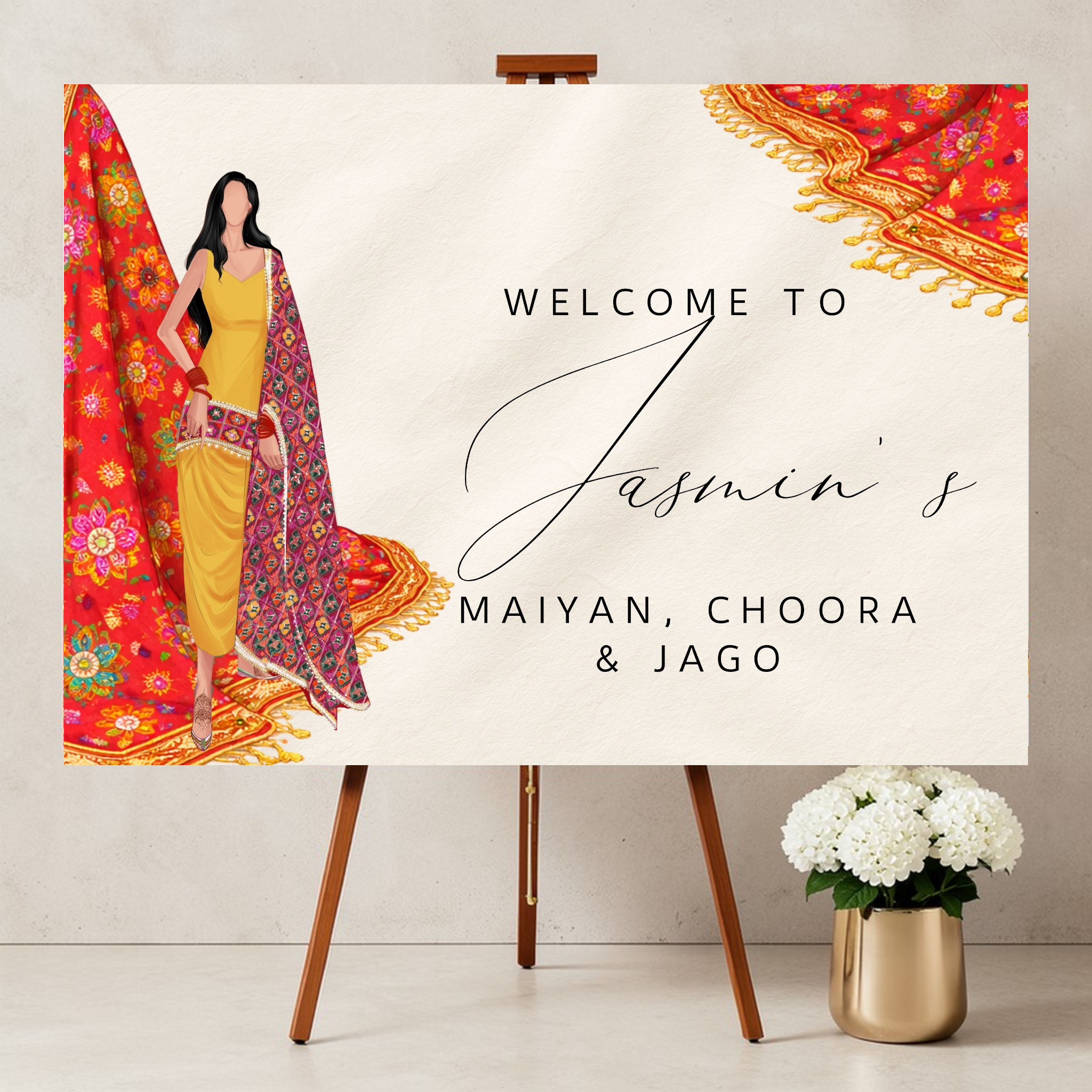Maiyan Choora and Jaggo Welcome Sign Punjabi Bride
