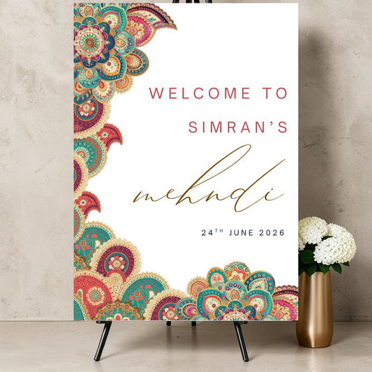 Modern Mehndi Welcome Sign Board Printed