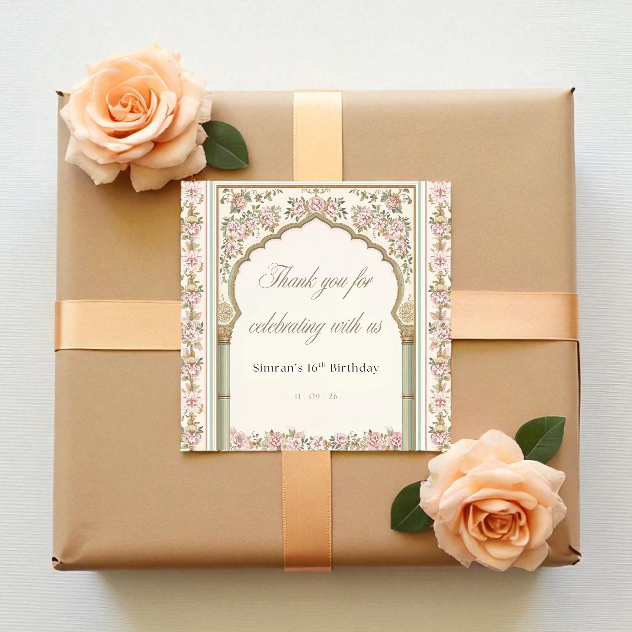 Mughal arch floral mithai box label square printable
