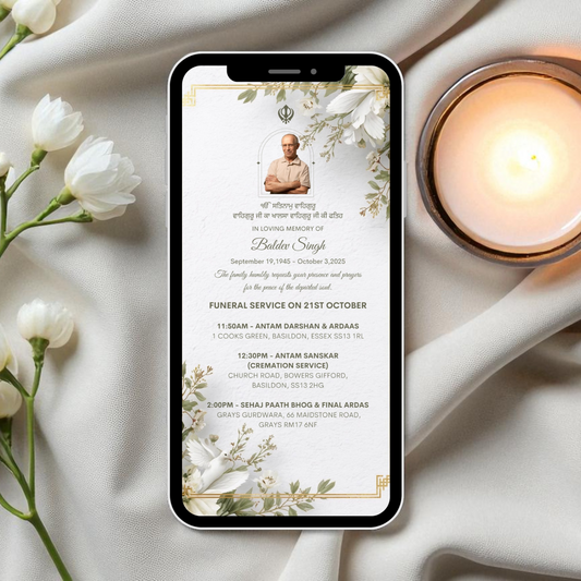 Elegant Sikh Funeral Invitation Card | Digital WhatsApp File