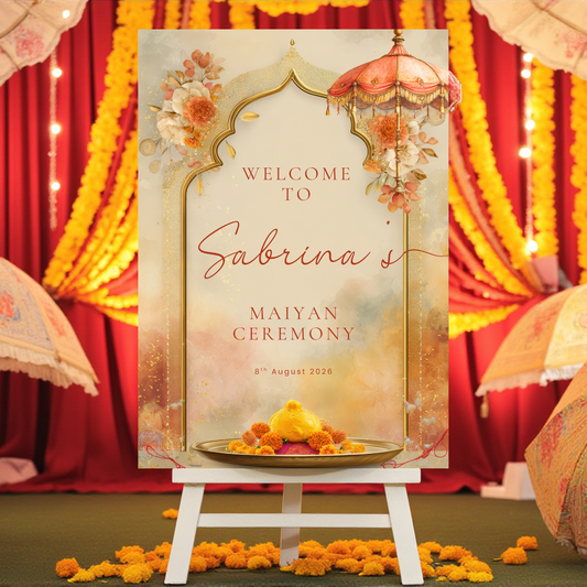 Maiyan Welcome Sign, Punjabi Wedding, Haldi Ceremony - Printed on Foamex, A1 or A2