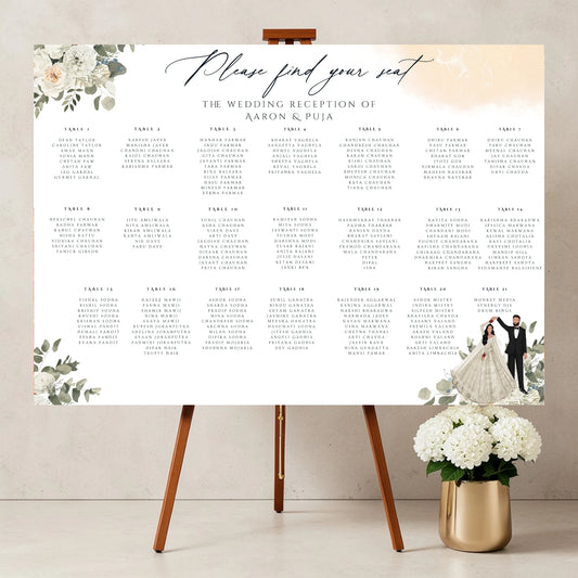 Personalised Indian wedding seating plan board A1 foamex reception table plan sign with floral design