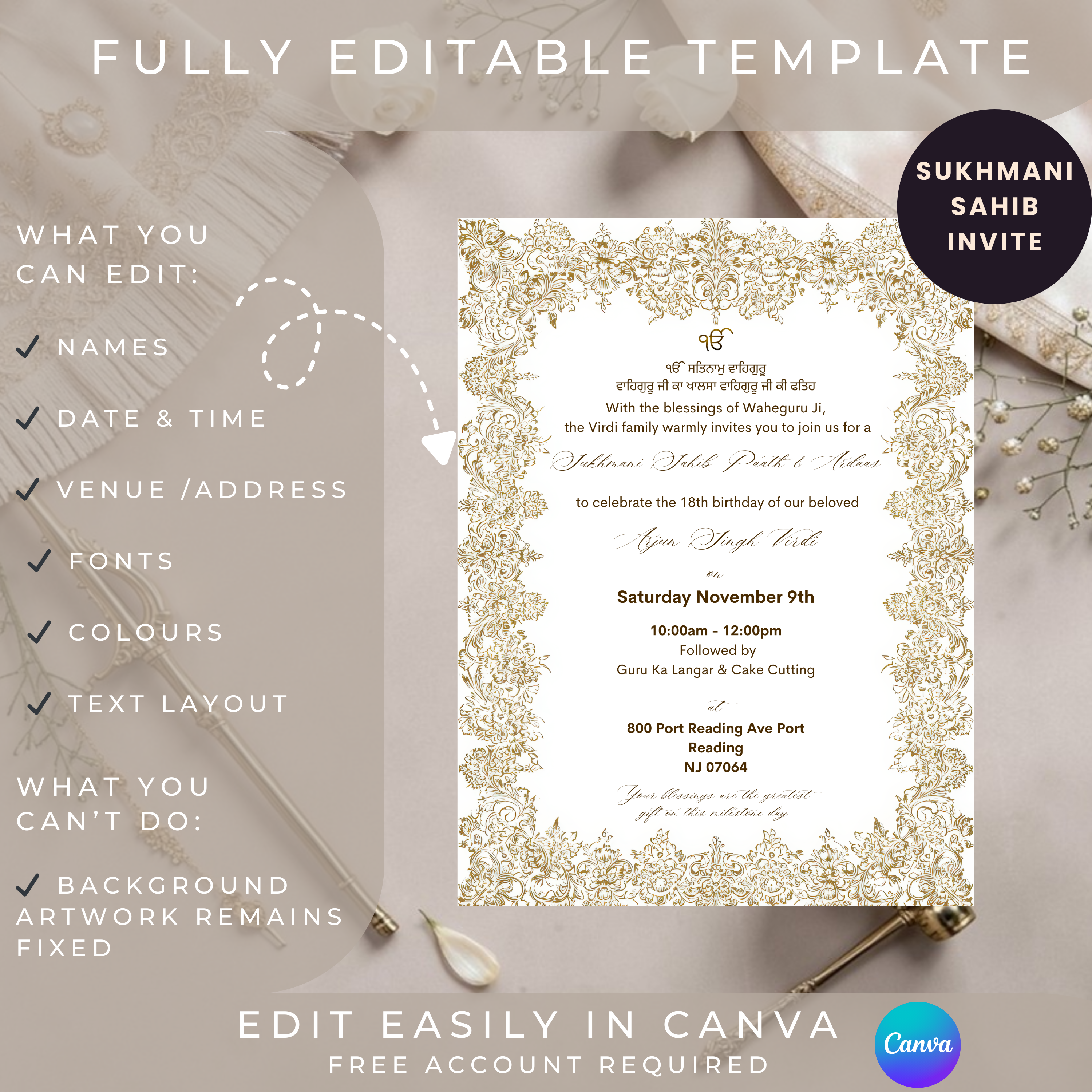 Punjabi Sukhmani Sahib invite template