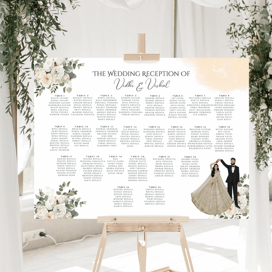 Luxury Indian reception seating plan sign with guest tables printed on foamex board