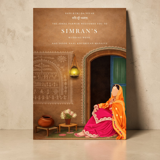 Retro traditional punjabi welcome sign bride wedding week sadi kuri da viyah