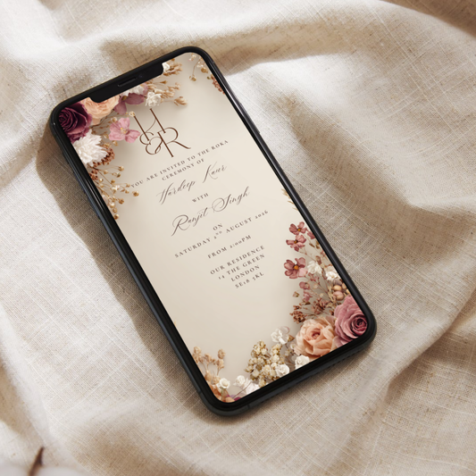 Elegant Floral Roka Invitation Template | Editable Indian Engagement Invite | Digital Canva Wedding Card | Blush & Gold Monogram Design