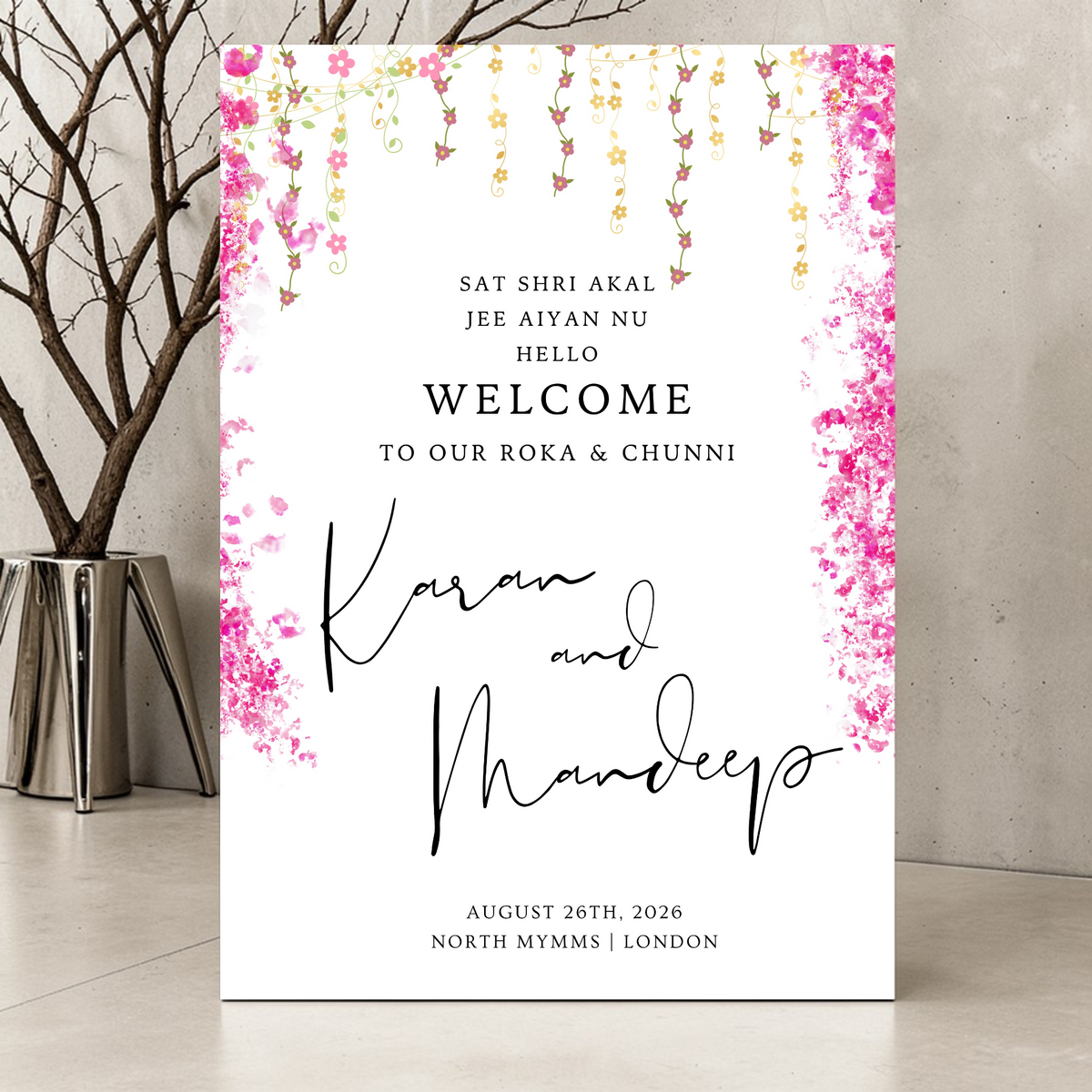 Personalised Roka & Chunni Welcome Sign | Indian Wedding