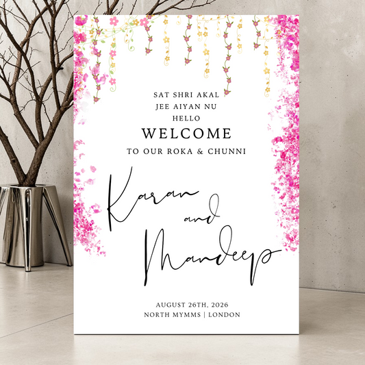 Personalised Roka & Chunni Welcome Sign | Indian Wedding