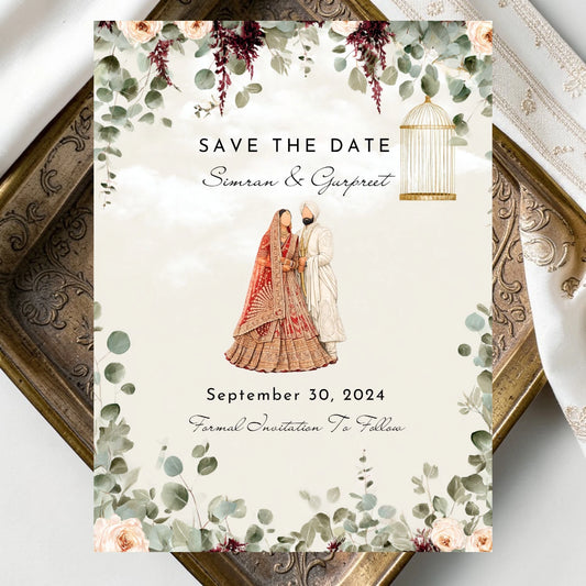 Sikh Wedding Save the Date Template | Indian Wedding Invitation | Editable Canva E-Invite