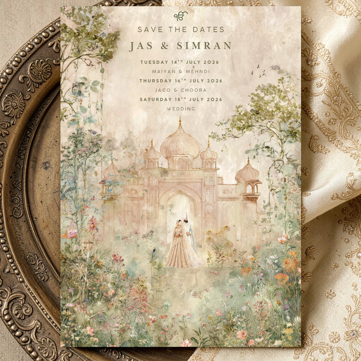 sIKH Indian wedding save the date template with floral watercolour design Digital Whatsapp