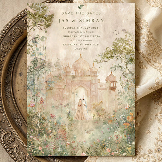 sIKH Indian wedding save the date template with floral watercolour design Digital Whatsapp