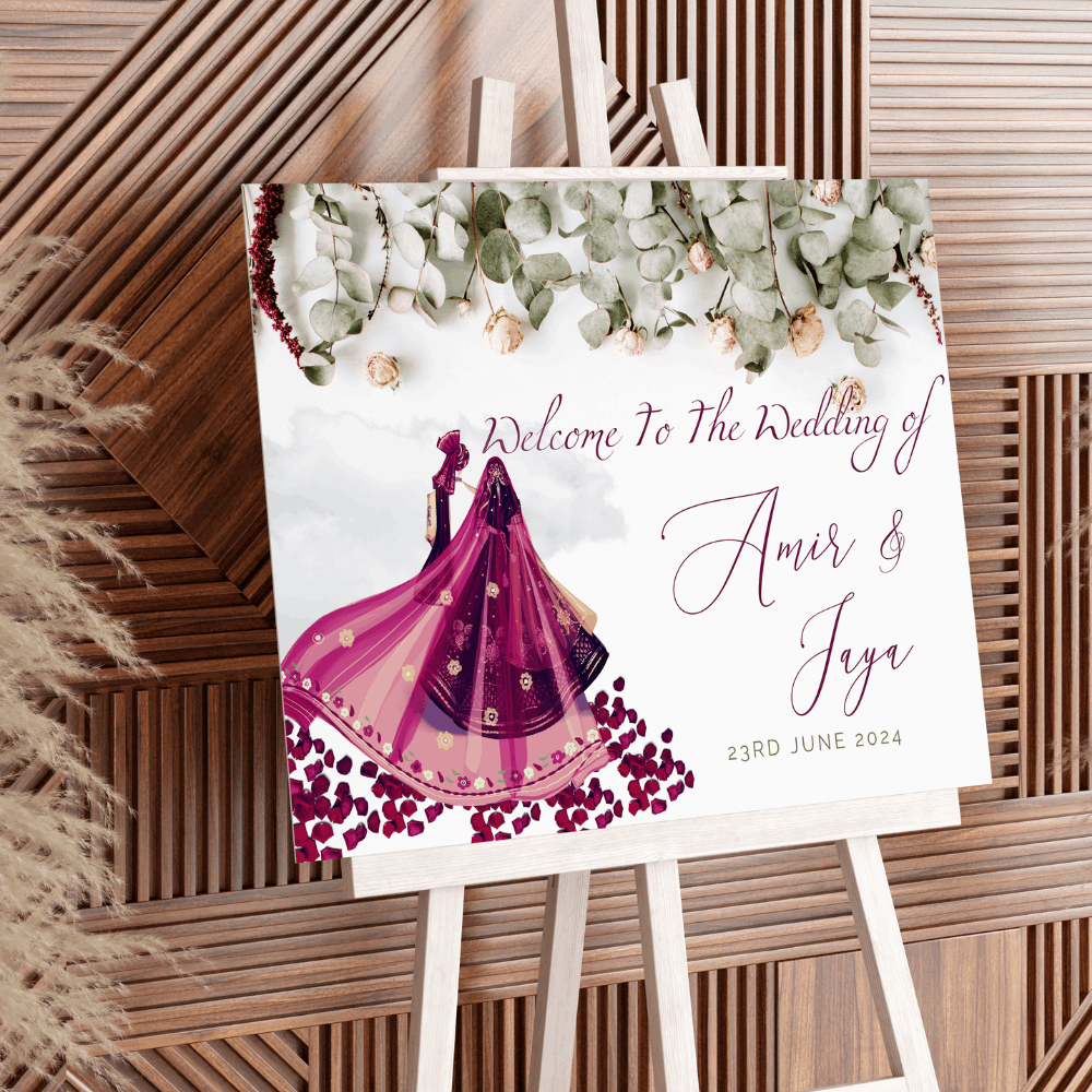 Indian Wedding Welcome Sign | With Illustration | Digital