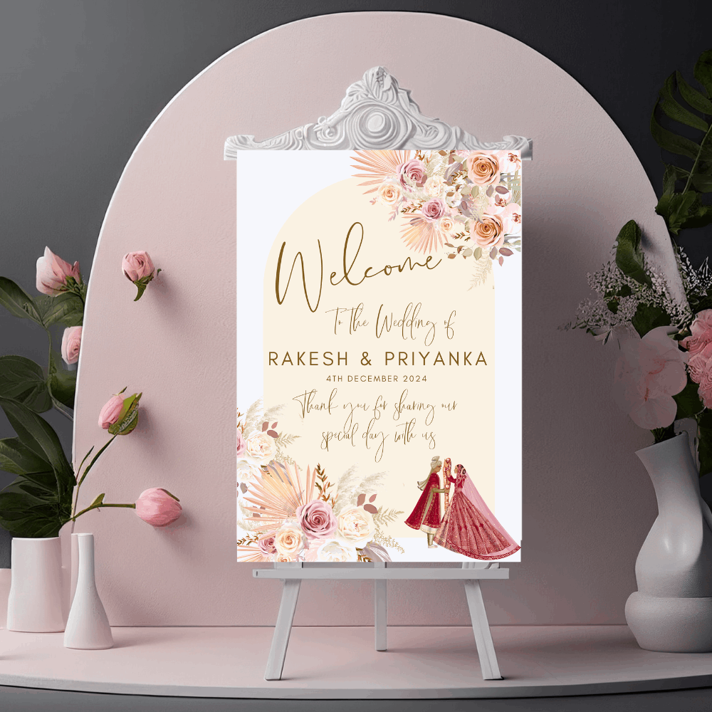 Indian Wedding Welcome Sign | Personalised |  Illustrated Couple | Digital