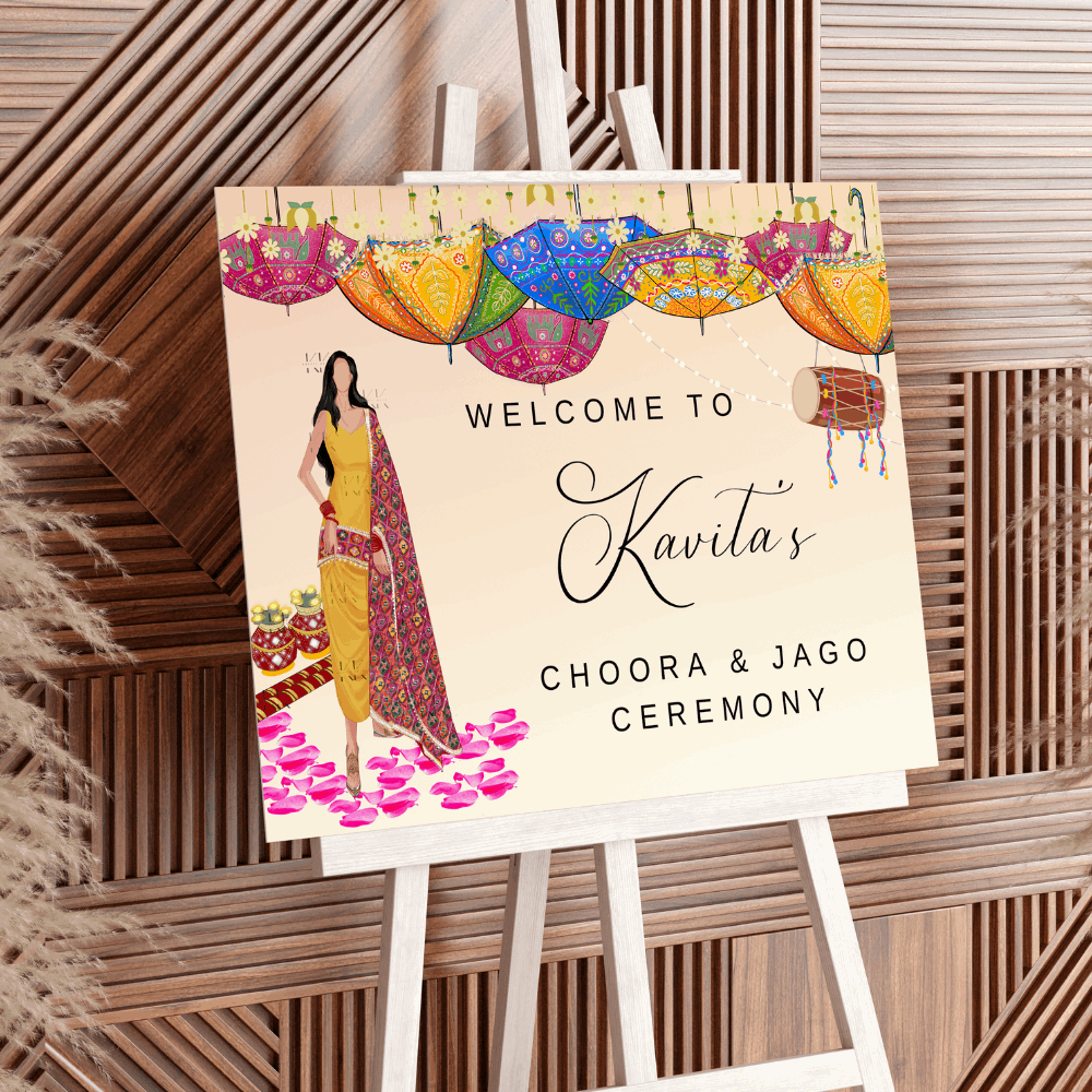 Exquisite Mehndi Choora Jago Umbrella Welcome Sign