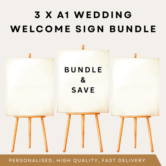 3 x A1 Wedding Welcome Sign Bundle – Custom Printed Event Signage Package