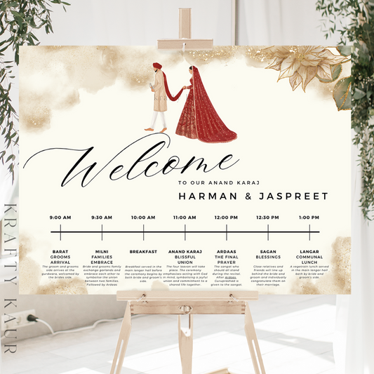 Anand Karaj Indian Wedding Welcome Sign, Printed