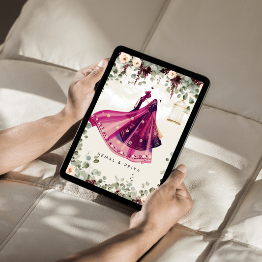 Hindu wedding invitation template bundle, floral Canva invites for wedding ceremony and reception