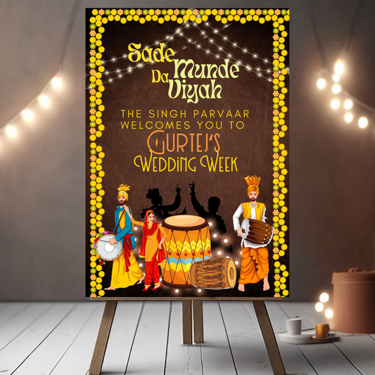 Punjabi Pre-Wedding Welcome Sign | Weeding Week | Jaggo Ceremony Welcome Board | Sade Munde Da Viyah Sign | Printed Foamex Wedding Sign A1 A2