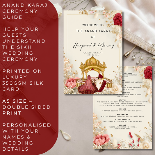 Anand Karaj Ceremony Guide | Sikh Wedding Program | A5 Double-Sided Silk Card Wedding Order of Service