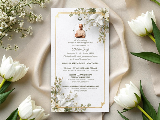 Elegant Sikh Funeral Invitation Card | Digital WhatsApp File