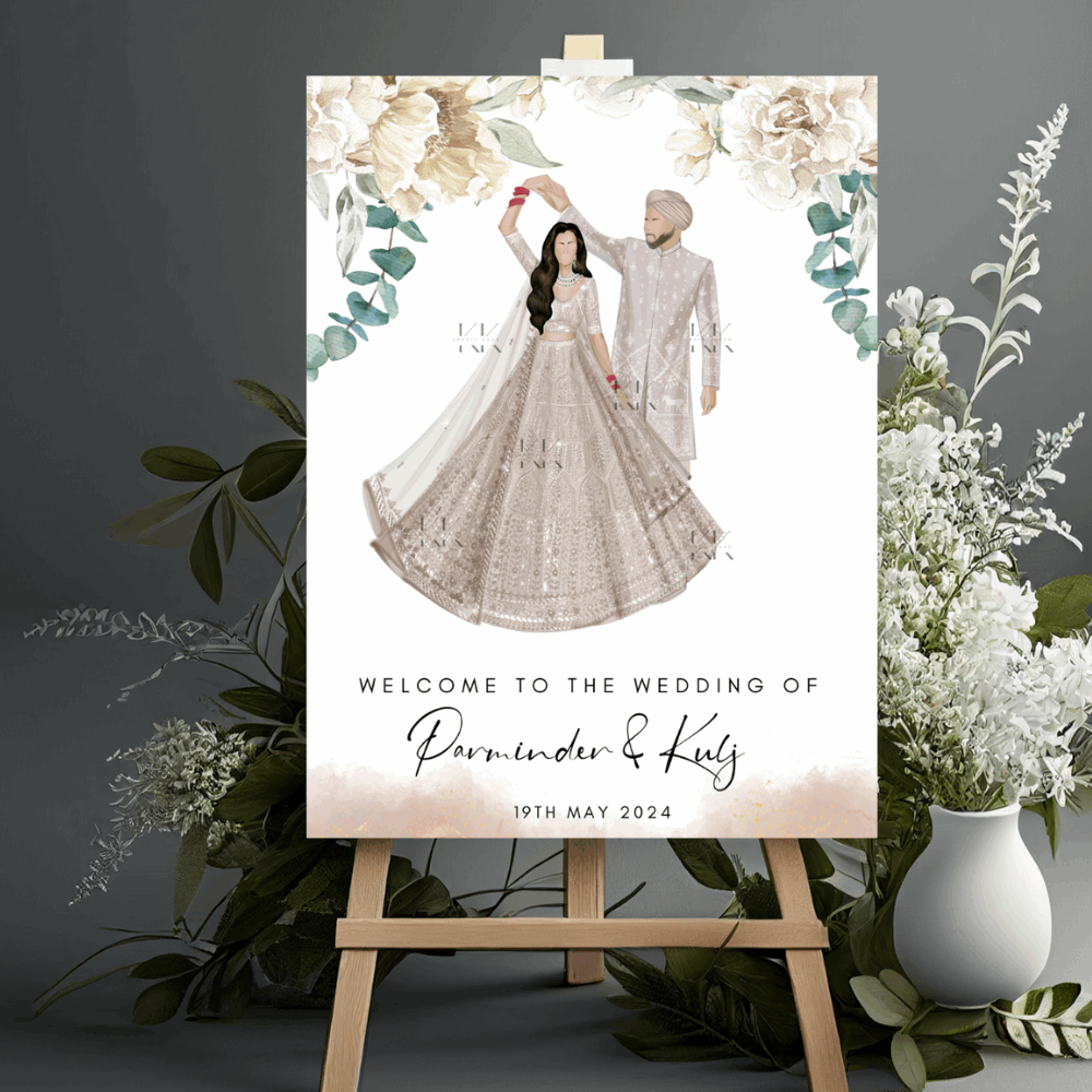 Sikh Wedding Welcome Sign | With Illustration | Digital