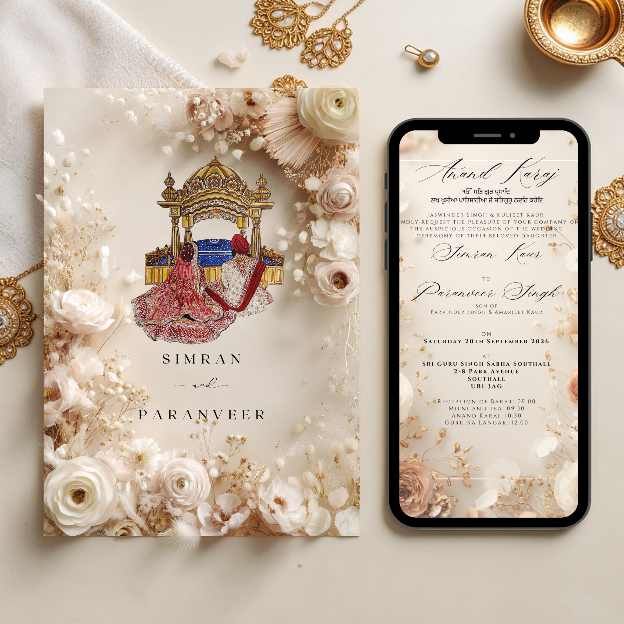 Sikh Wedding Invitation Bundle | Anand Karaj, Jaggo & Reception Canva Templates