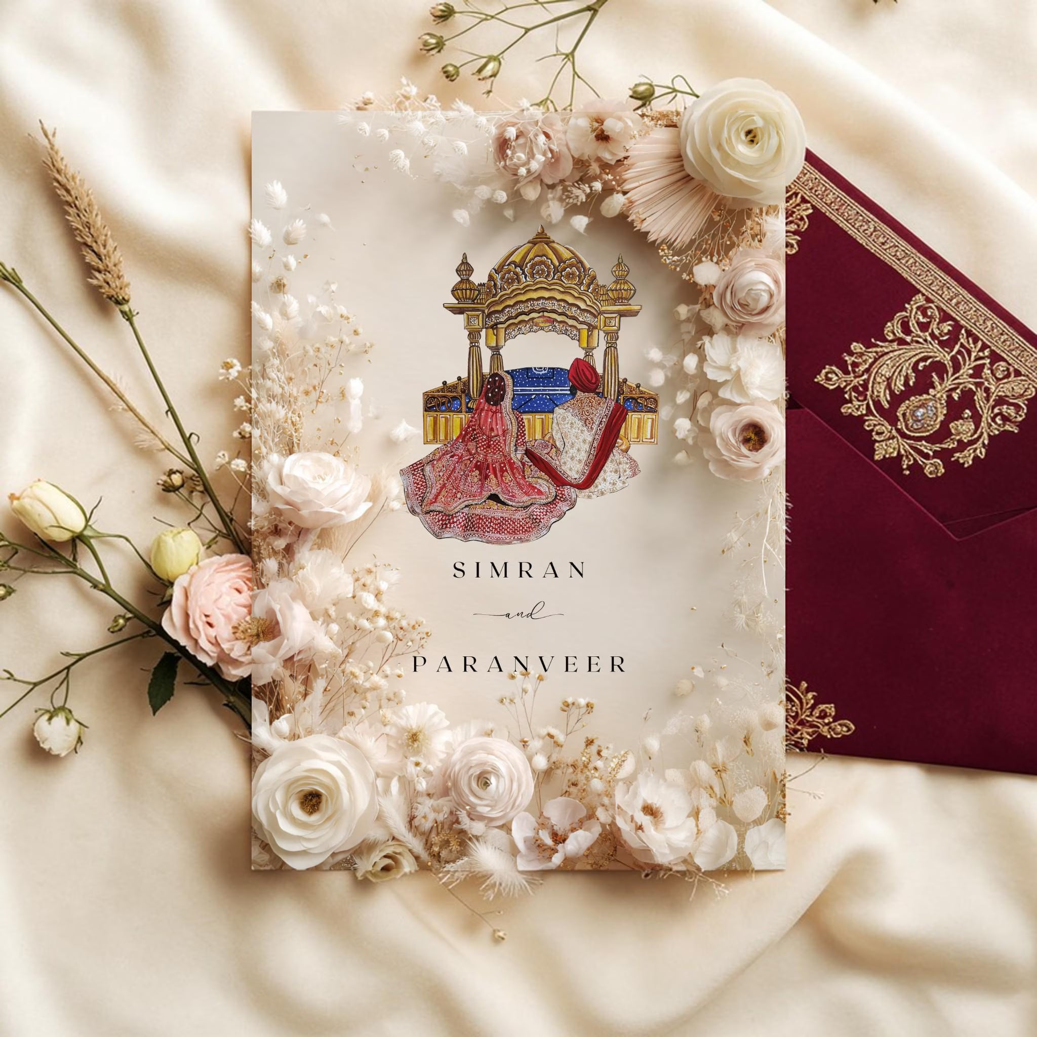 Elegant Sikh Wedding Invitation Bundle | Editable Canva Template Set