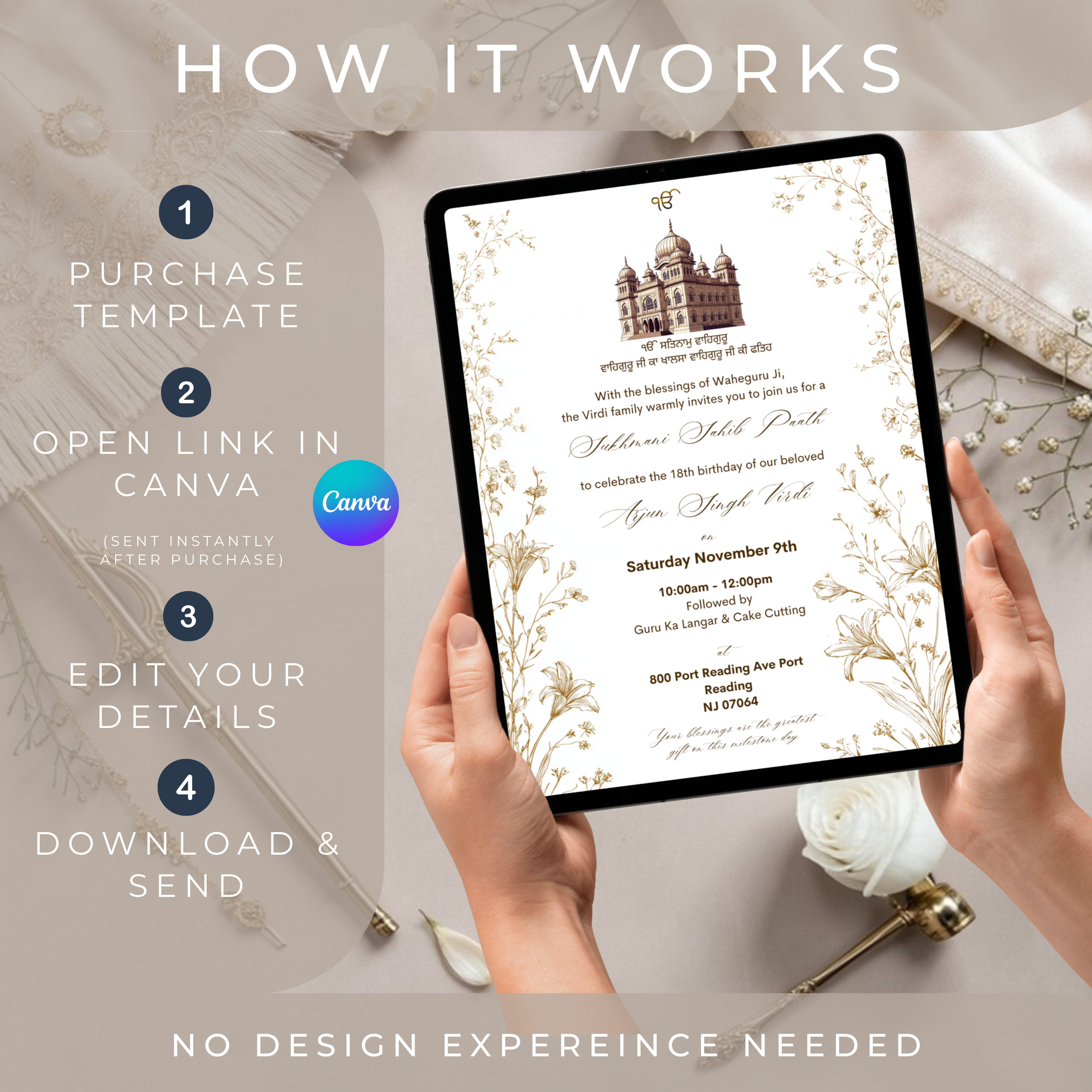 Sikh path ceremony invitation template