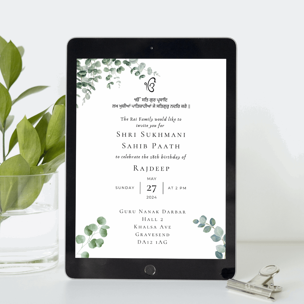 Serene Eucalyptus: Digital Sukhmani Sahib Invitation