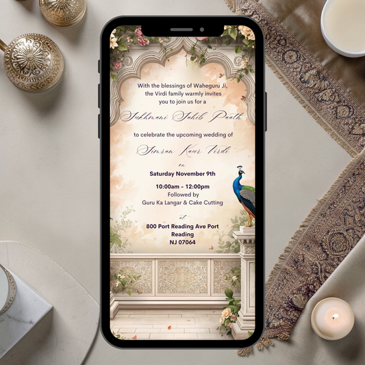 peacock floral sukhmani sahib invitation
