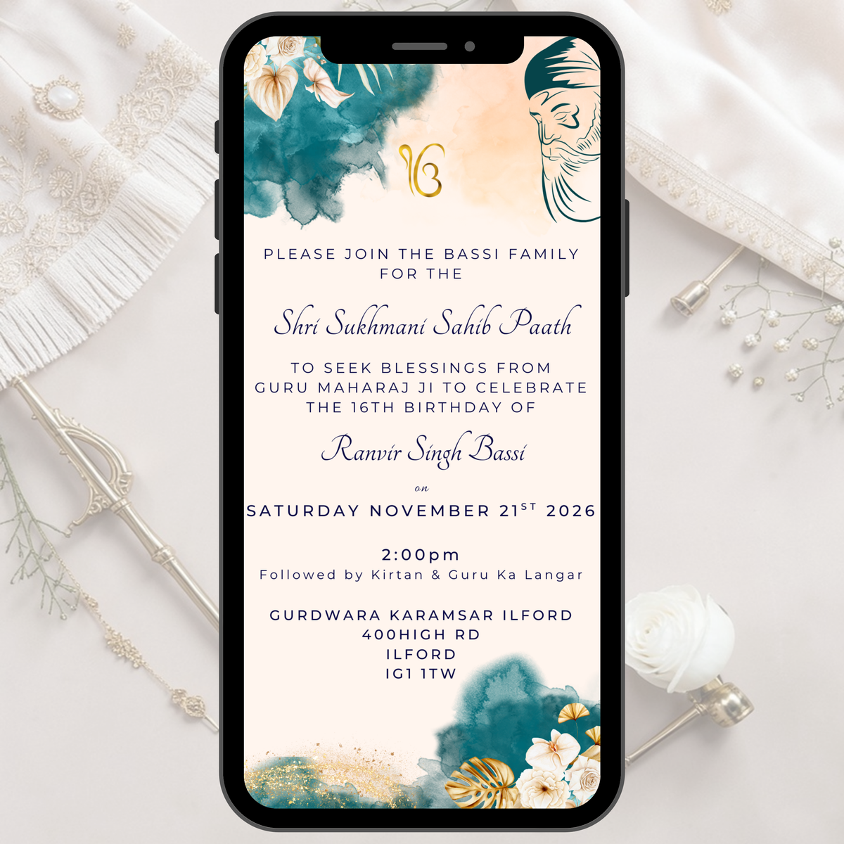Sukhmani Sahib Paath invitation template editable in Canva Sikh digital WhatsApp invite