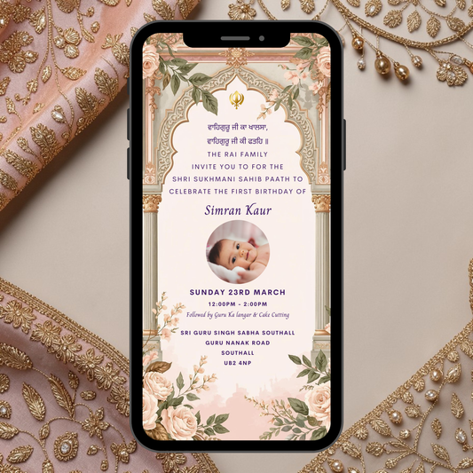 Sukhmani Sahib invitation template with photo editable in Canva Sikh paath digital invite