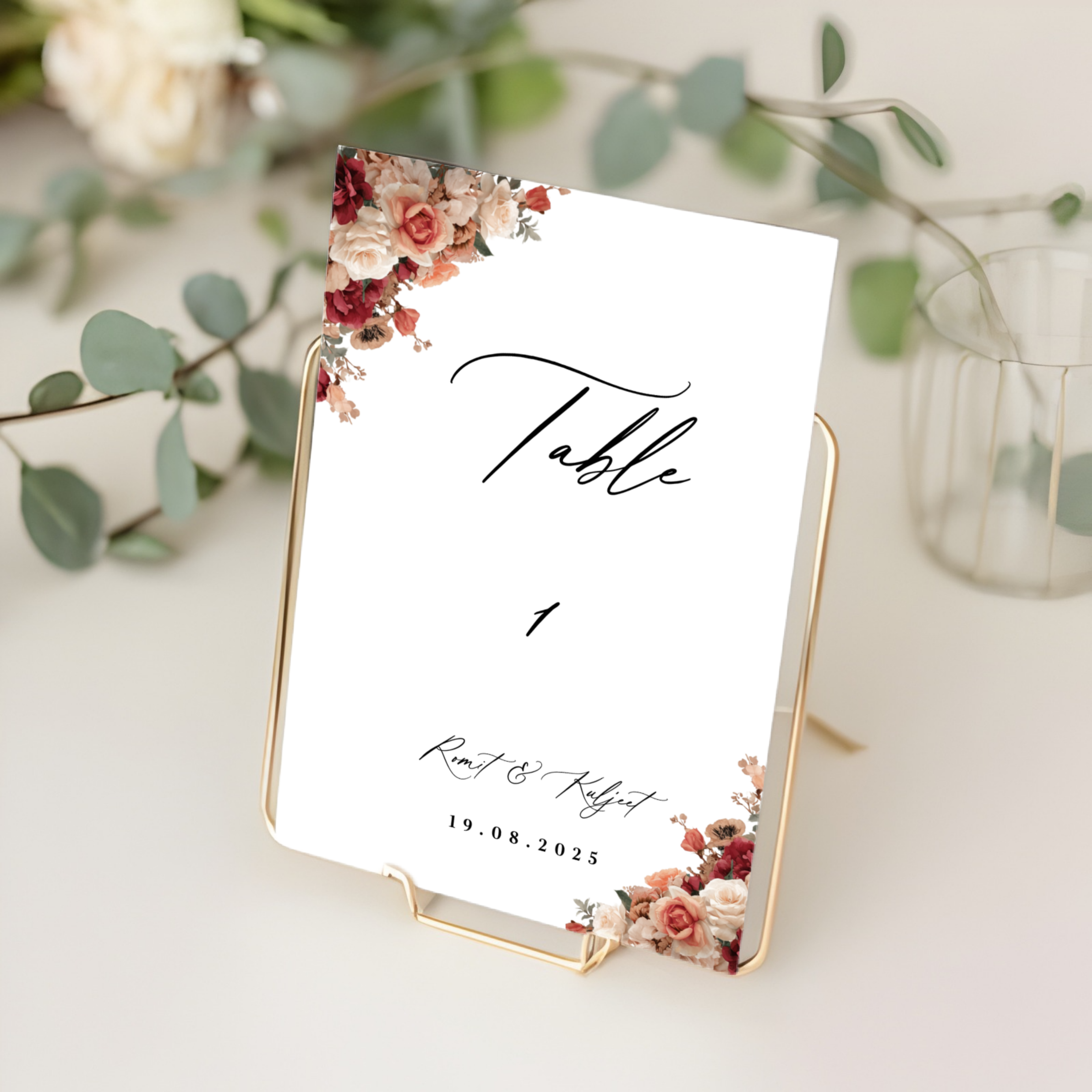 wedding table numbers floral a5 printed sign
