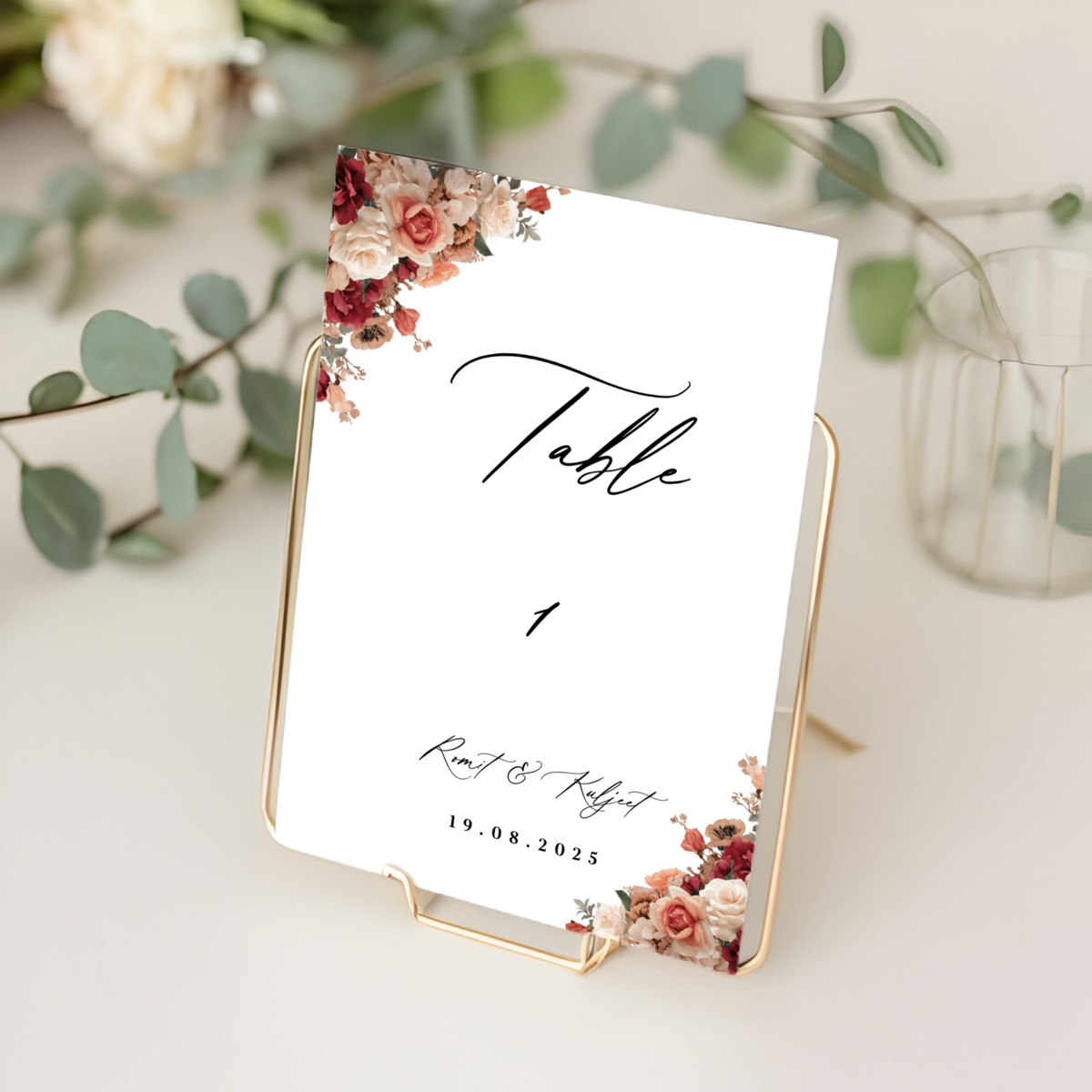 wedding table numbers floral a5 printed sign