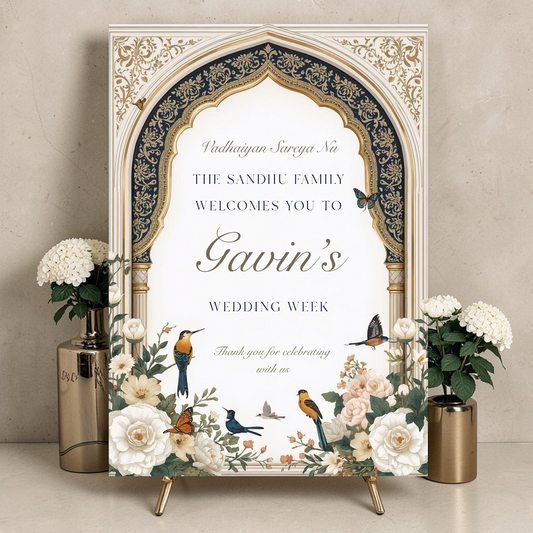 Wedding Week Welcome Sign Groom Luxury Ivory and Gold Punjabi Wedding