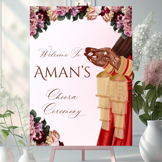 choora ceremony welcome sign for punjabi wedding printed on foamex board