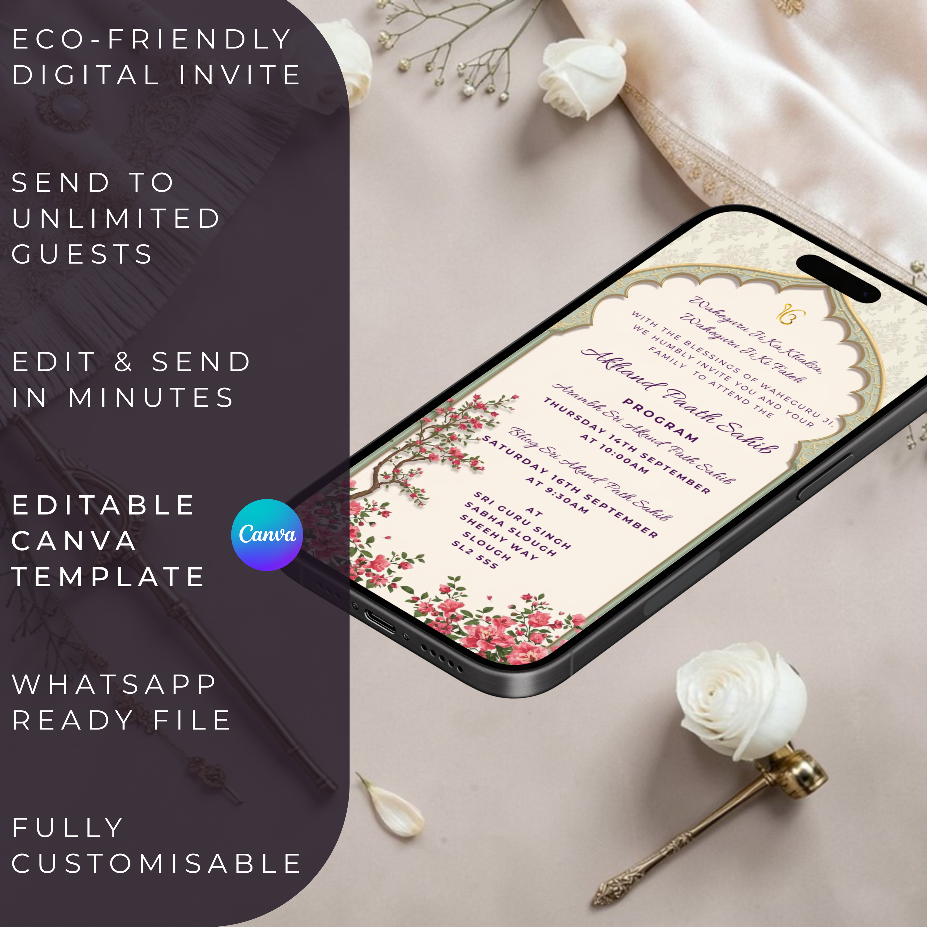 editable akhand paath invitation template canva digital sikh religious invite