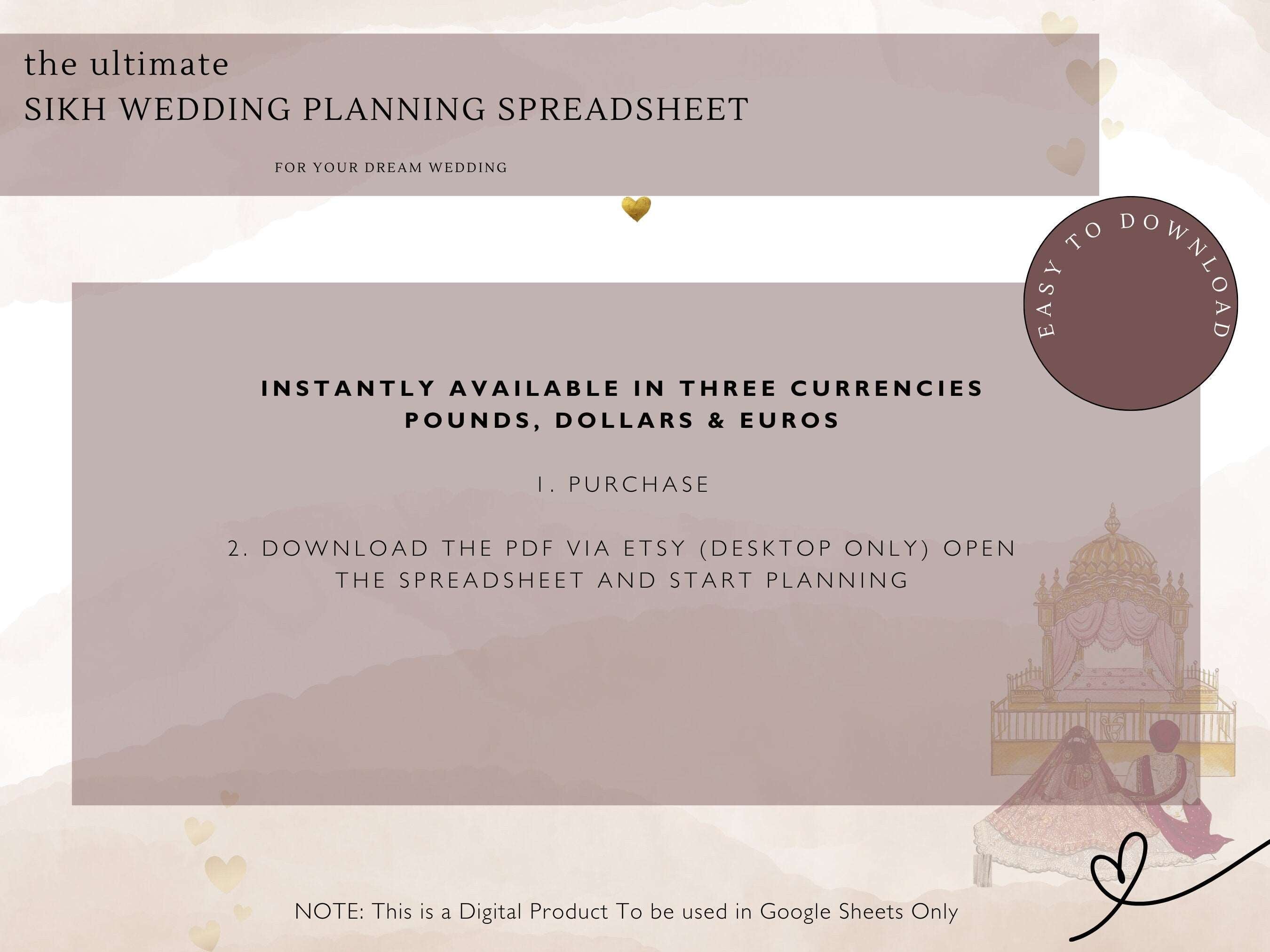 Sikh Wedding Digital Planner - Google Sheets Edition | Gift for new Couple | Budget Wedding Planner