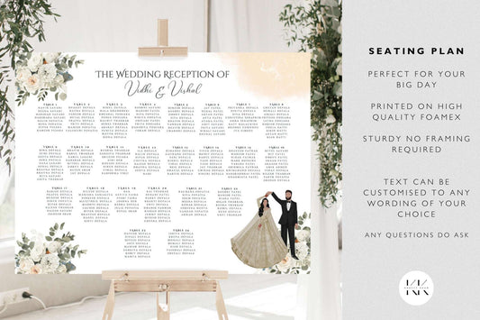 Indian Wedding Seating Chart Plan Sign - Printed on Foamex - A0, A1 or A2 - Hindu Sikh Muslim Wedding