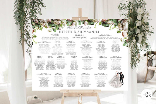 Wedding Seating Plan Sign - Printed on Foamex - A0 or A1 - Indian Wedding with illustration