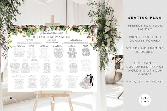 Wedding Seating Plan Sign - Printed on Foamex - A0 or A1 - Indian Wedding with illustration