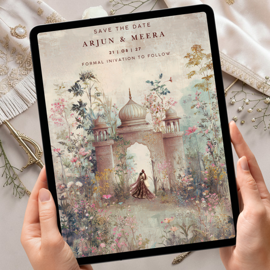 luxury indian wedding invitation floral arch illustration