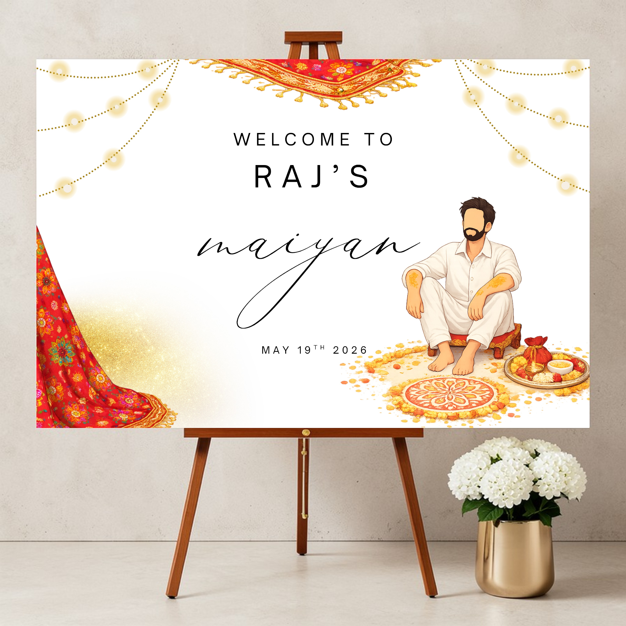 maiyan ceremony welcome sign for punjabi wedding printed on foamex board for groom
