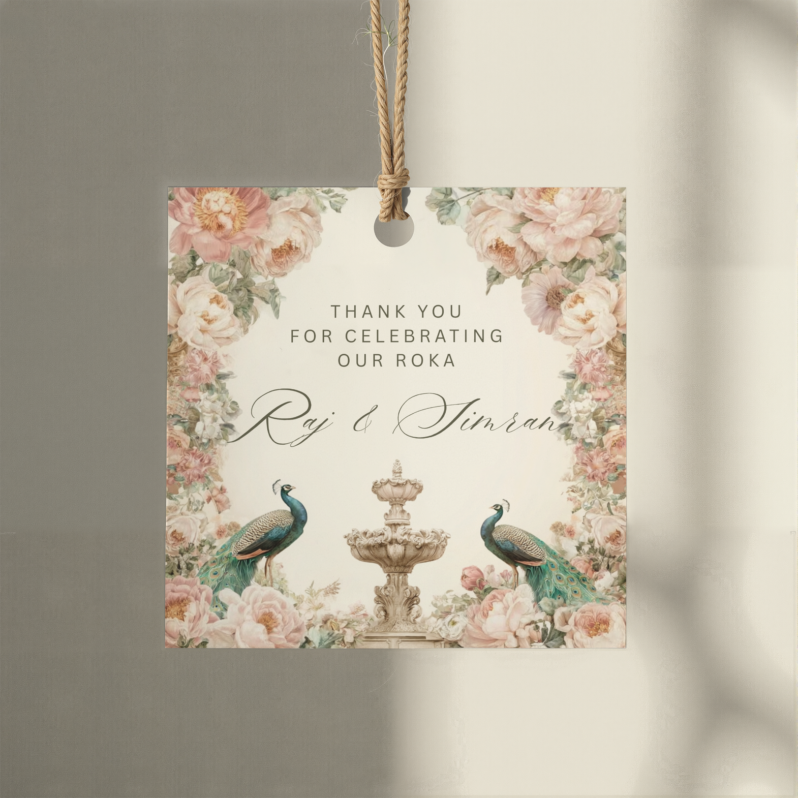 Roka Favour Tag Mithai Box Sticker – Peacock Canva Template – Krafty Kaur