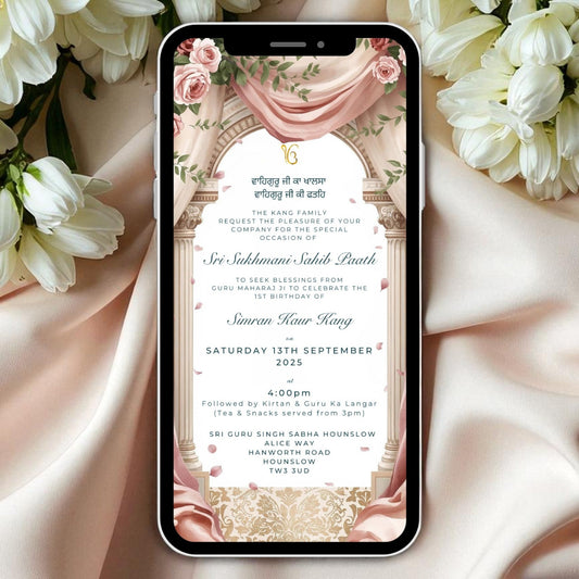 Sukhmani Sahib: Digital Invitation: Floral Draped Elegant Invite