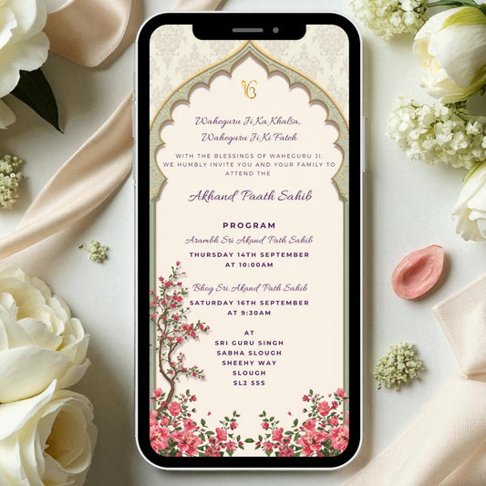 Floral Blossom Arch Akhand Paath Sahib Invitation | Digital | Mobile Invitation