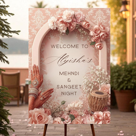 Elegant Arch Mehndi Night Welcome Board | Sangeet Party Sign