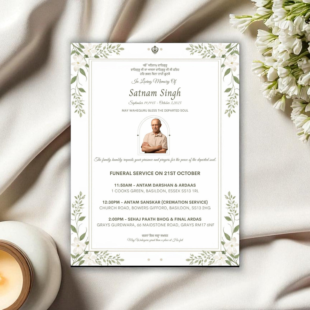 Elegant Sikh Funeral Program Template | Antam Sanskar & Sehaj Paath Invitation
